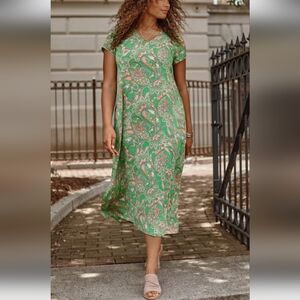 J JILL Green Paisley Maxi Dress